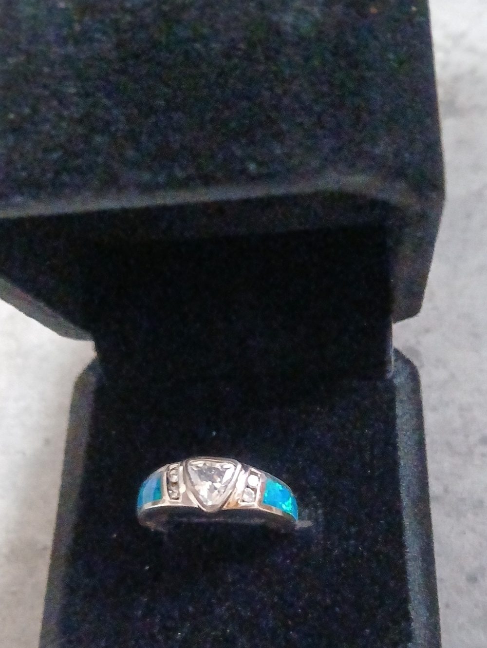 Gorgeous Inlaid Opal 6.5 Silver Ring